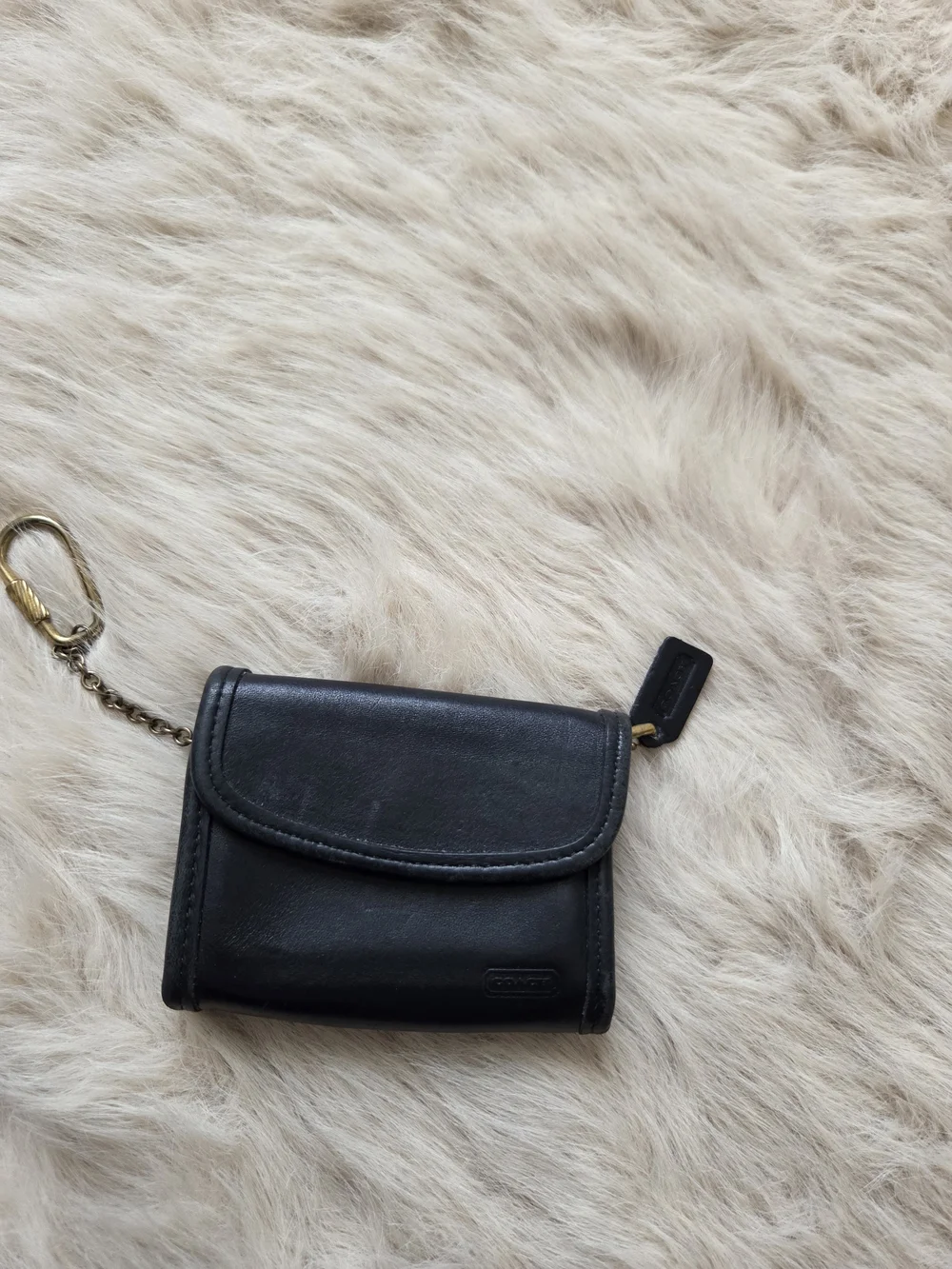 Vintage Coach Black Leather Key Wallet with Gold Chain